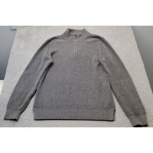 Good Life Sweater Mens XL Gray Knit Cotton Long Sleeve Slit Quarter Zip Pullover